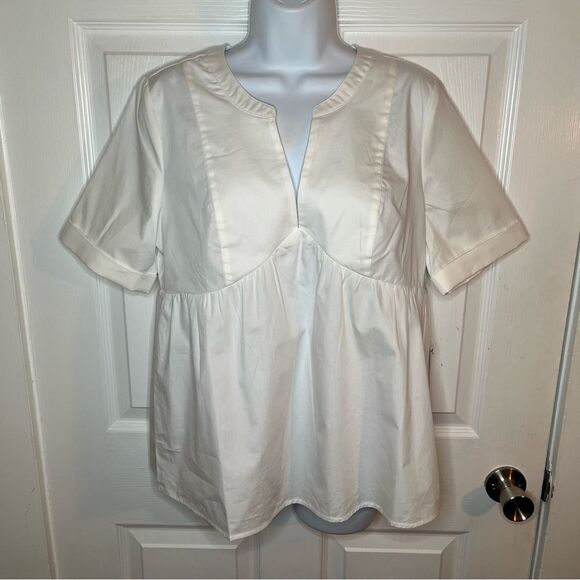 Modcloth Never Better Y-Neck Top White Peplum Blouse Shirt Size M NWT - Picture 5 of 12